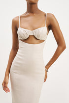 Tailored Linen Bustier Maxi Dress - Birch