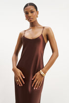 Satin Scoop Neck Camisole Maxi Dress - Carob