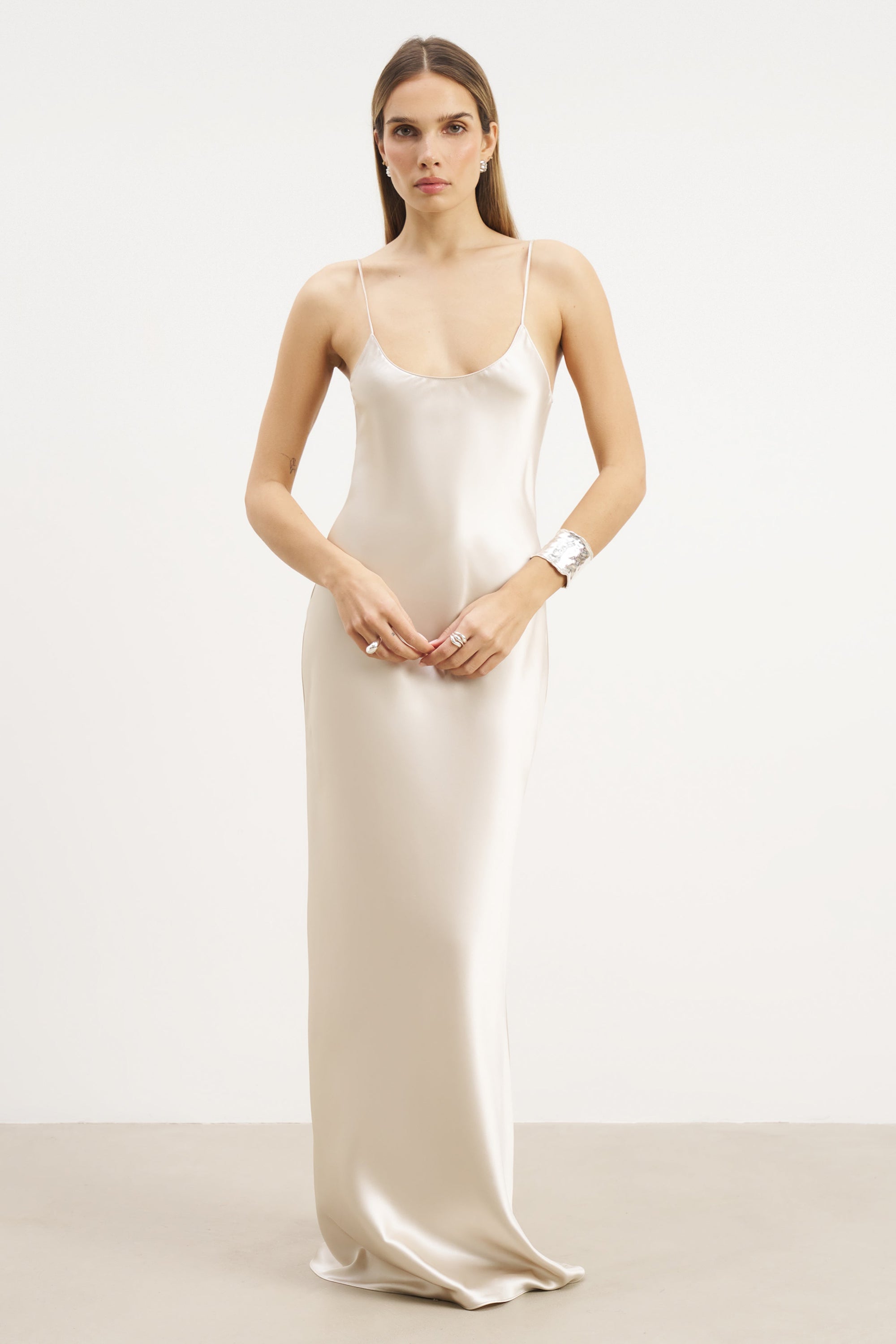 Satin Scoop Neck Camisole Maxi Dress - Champagne