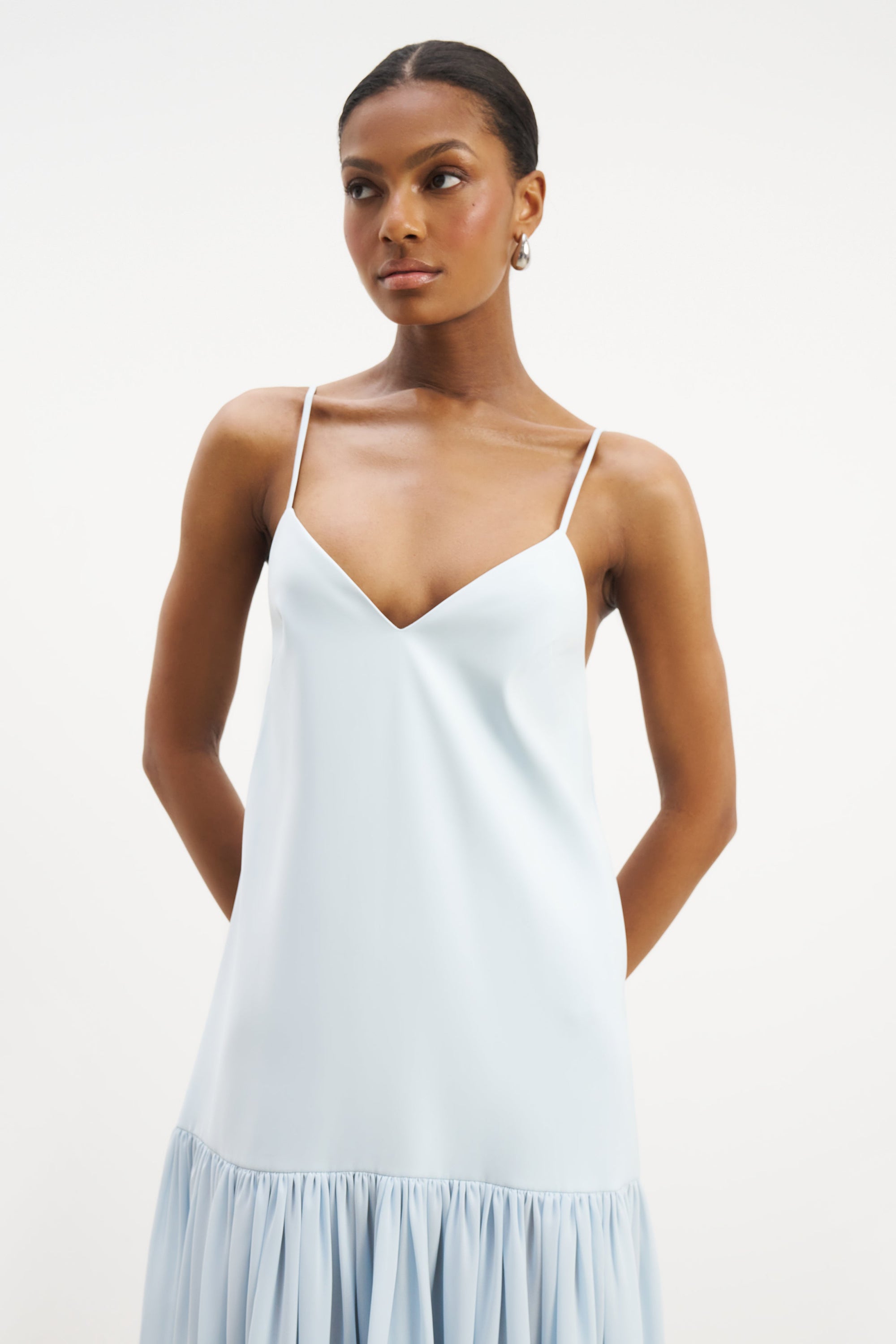Flowing Dropped Waist Maxi Dress - Powder Blue | BOA Flowing Dropped Waist Maxi Dress - Powder Blue | BOA