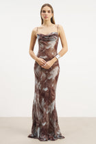 Ruched Chiffon Maxi Dress - Blue Marble