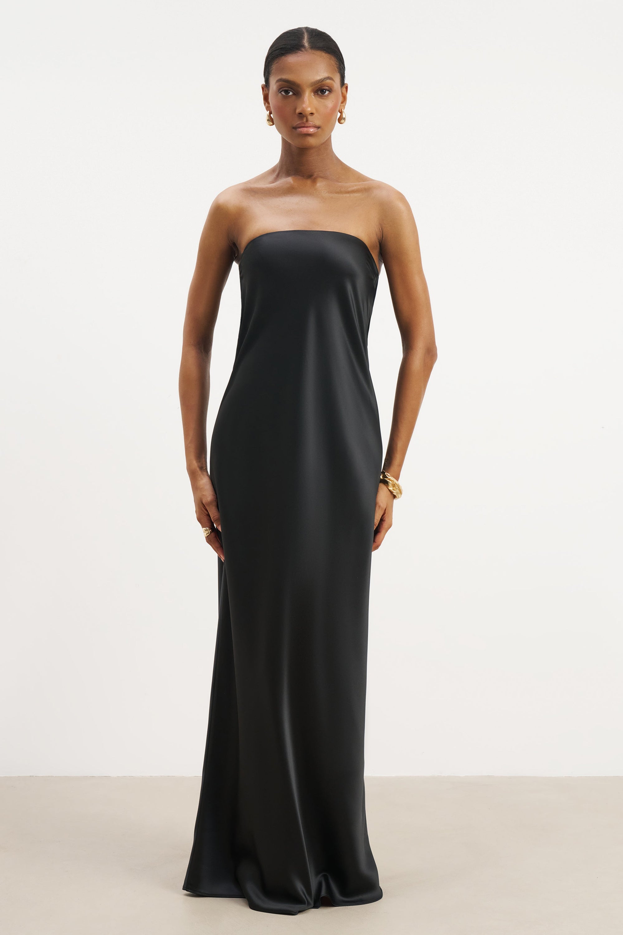 strapless cowl back satin maxi dress Navy Satin Strapless Cowl Back Maxi Dress