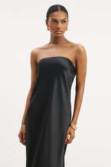 Satin Cowl Back Maxi Dress - Black
