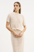 Crochet Knit Relaxed T Shirt - Cream