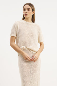 Crochet Knit Relaxed T Shirt - Cream