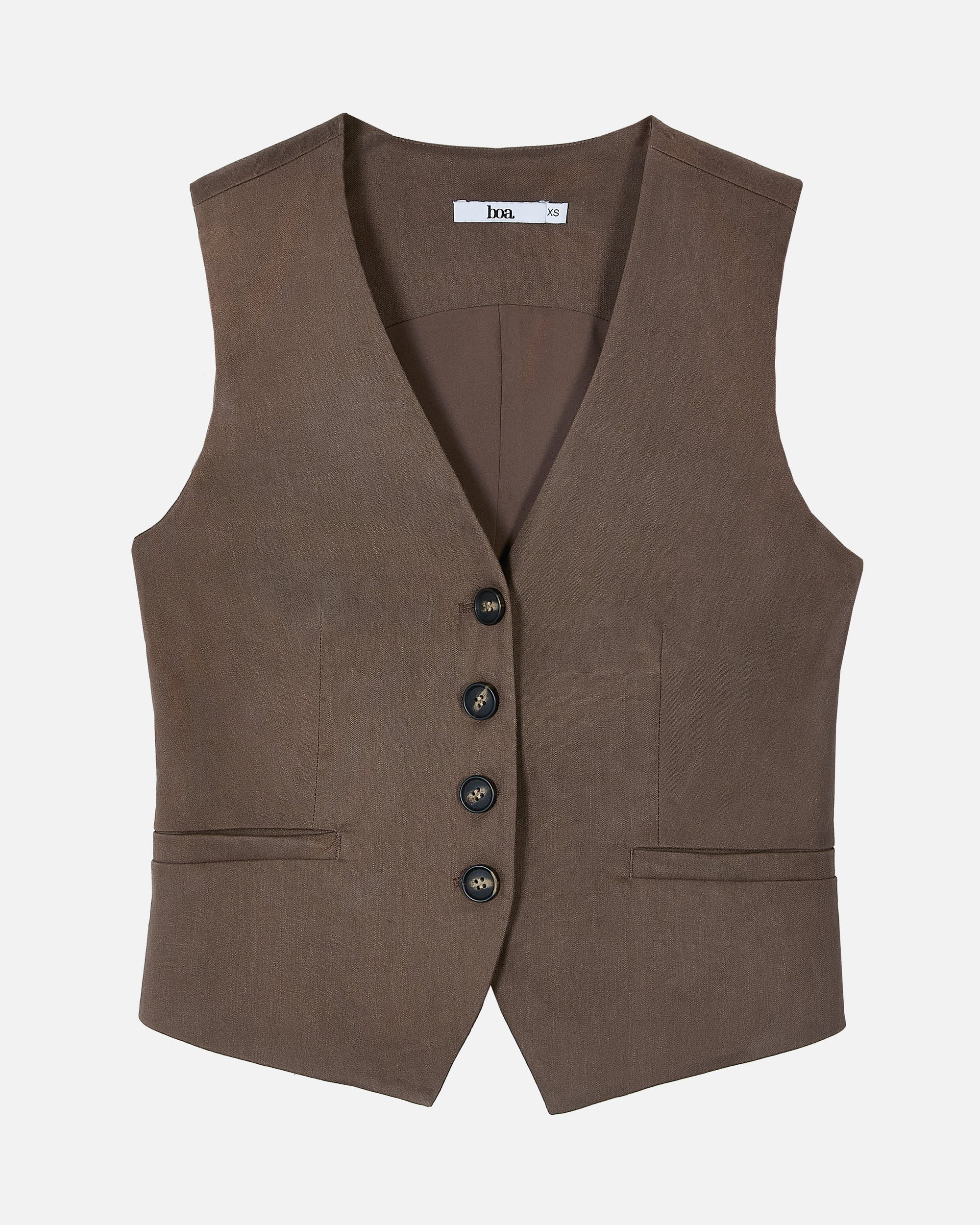 Straight Cut Linen Waistcoat Truffle - Main Image