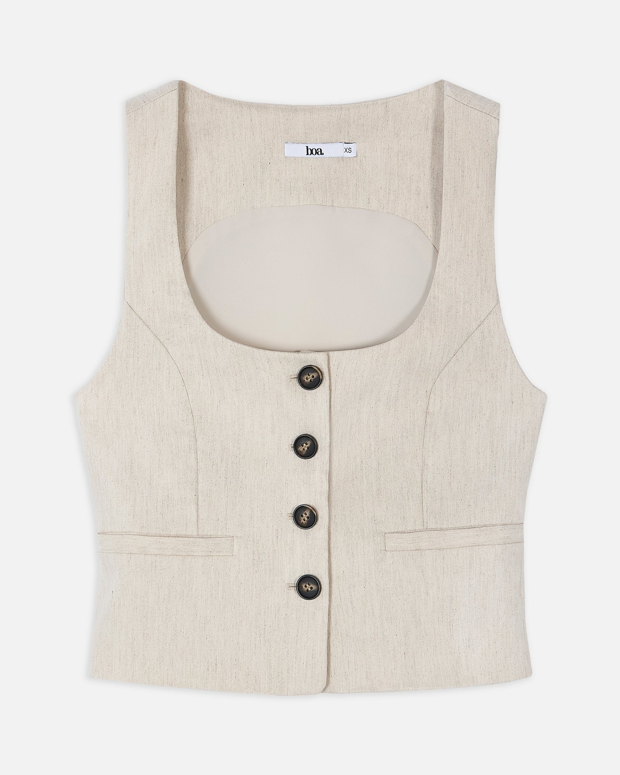 Scoop Neck Linen Waistcoat - Birch