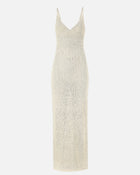 Crochet Knit Plunging Cami Maxi Dress - Cream