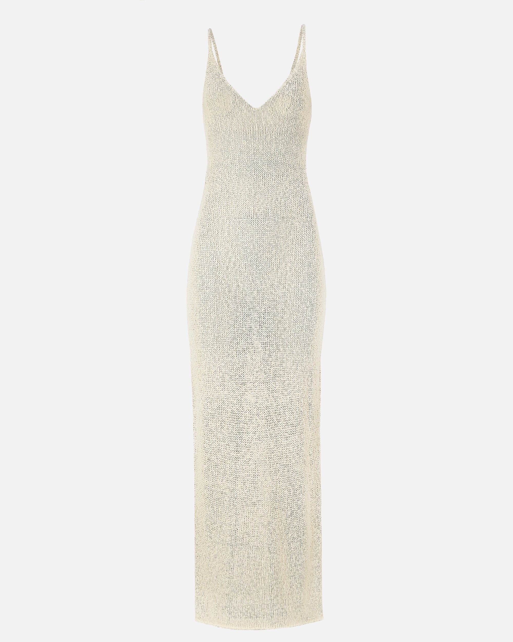 Crochet Knit Plunging Cami Maxi Dress - Cream