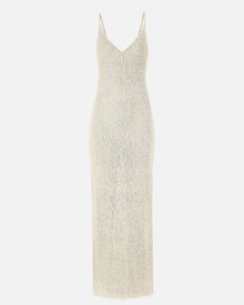 Crochet Knit Plunging Cami Maxi Dress - Cream