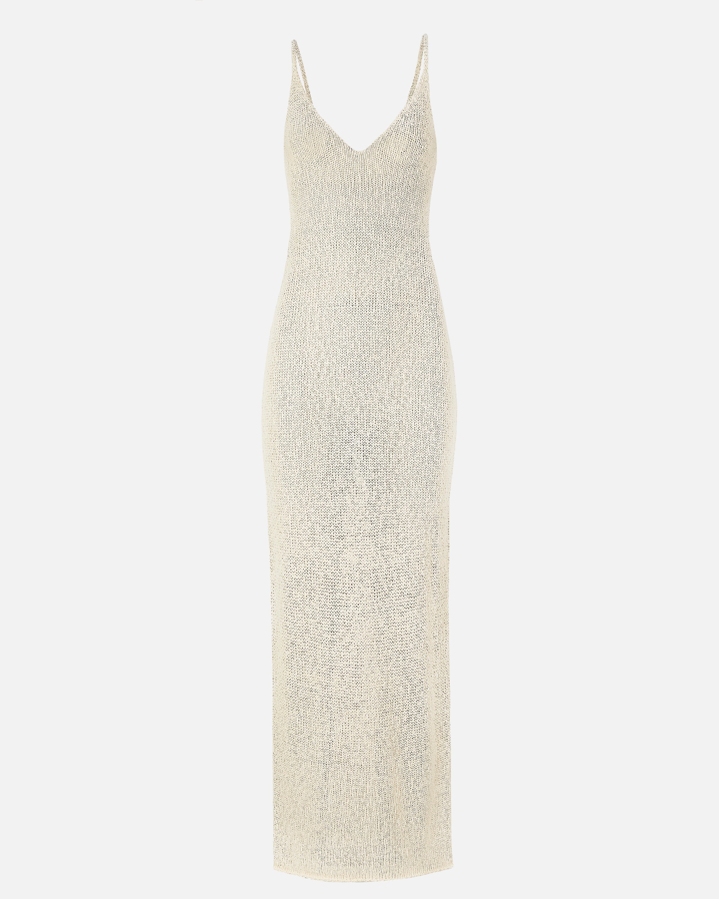 Crochet Knit Plunging Cami Maxi Dress - Cream