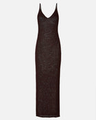 Crochet Knit Plunging Cami Maxi Dress - Carob