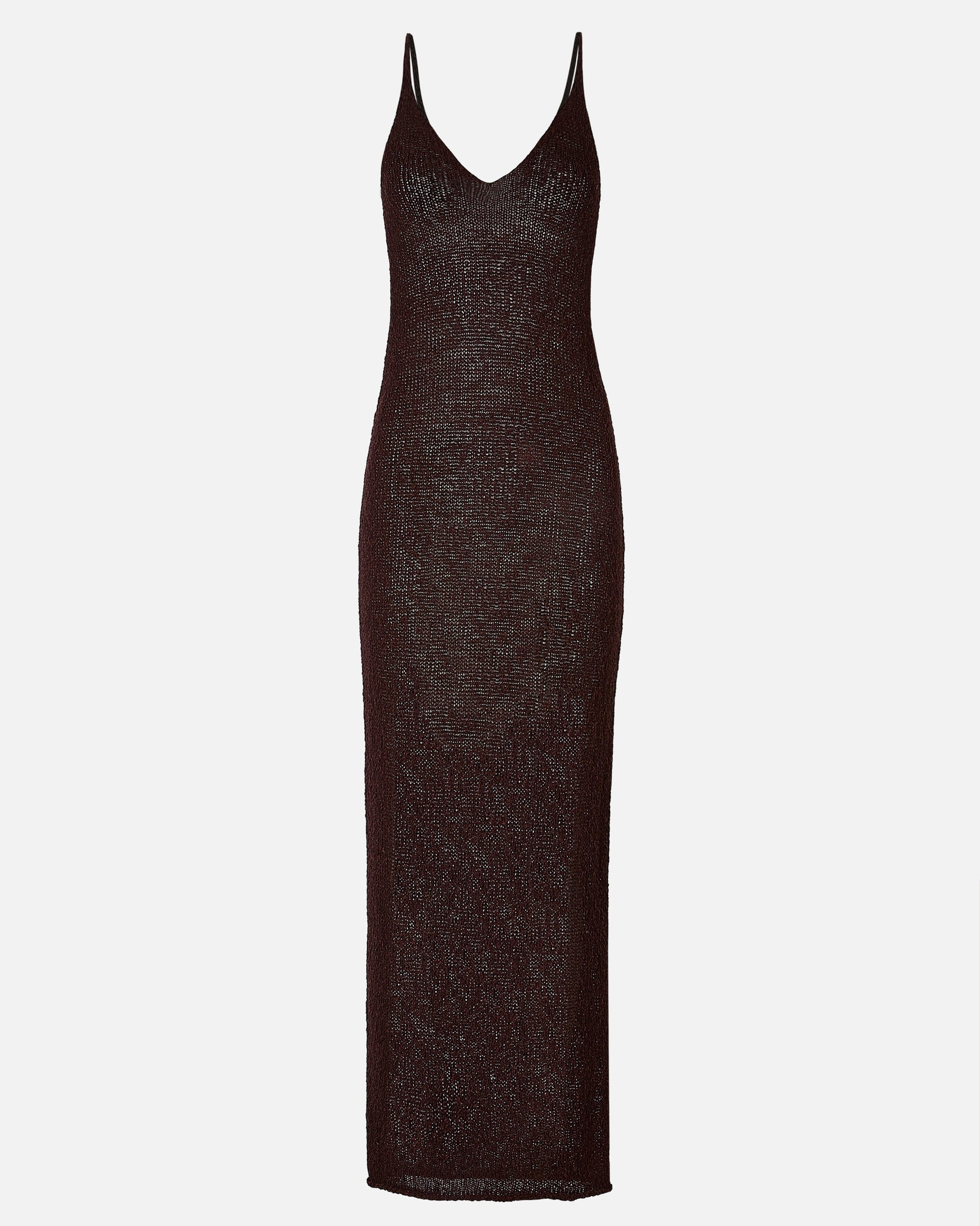 Crochet Knit Plunging Cami Maxi Dress - Carob