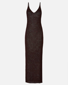 Crochet Knit Plunging Cami Maxi Dress - Carob