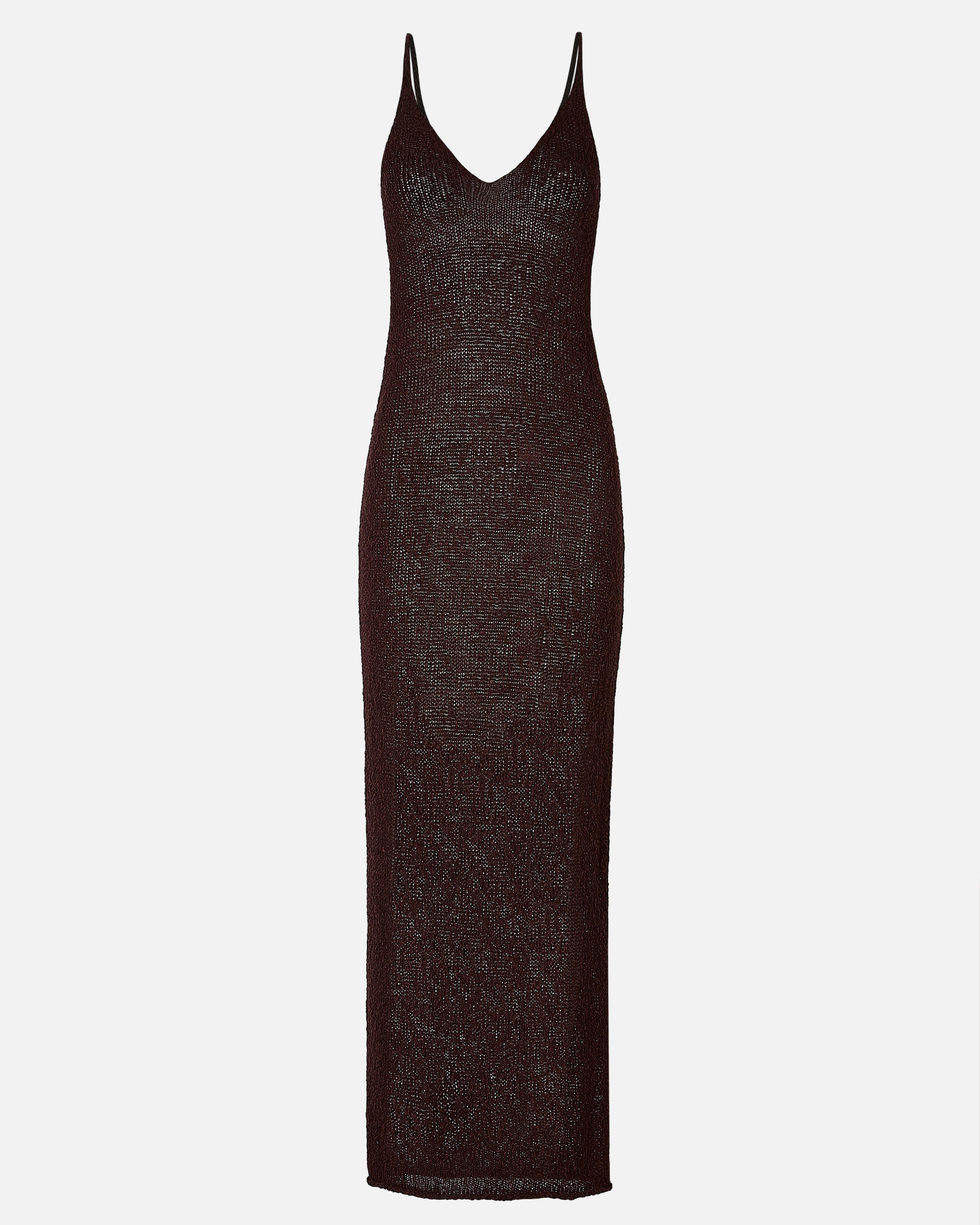 Crochet Knit Plunging Cami Maxi Dress - Carob
