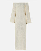 Crochet Knit Off Shoulder Maxi Dress - Cream