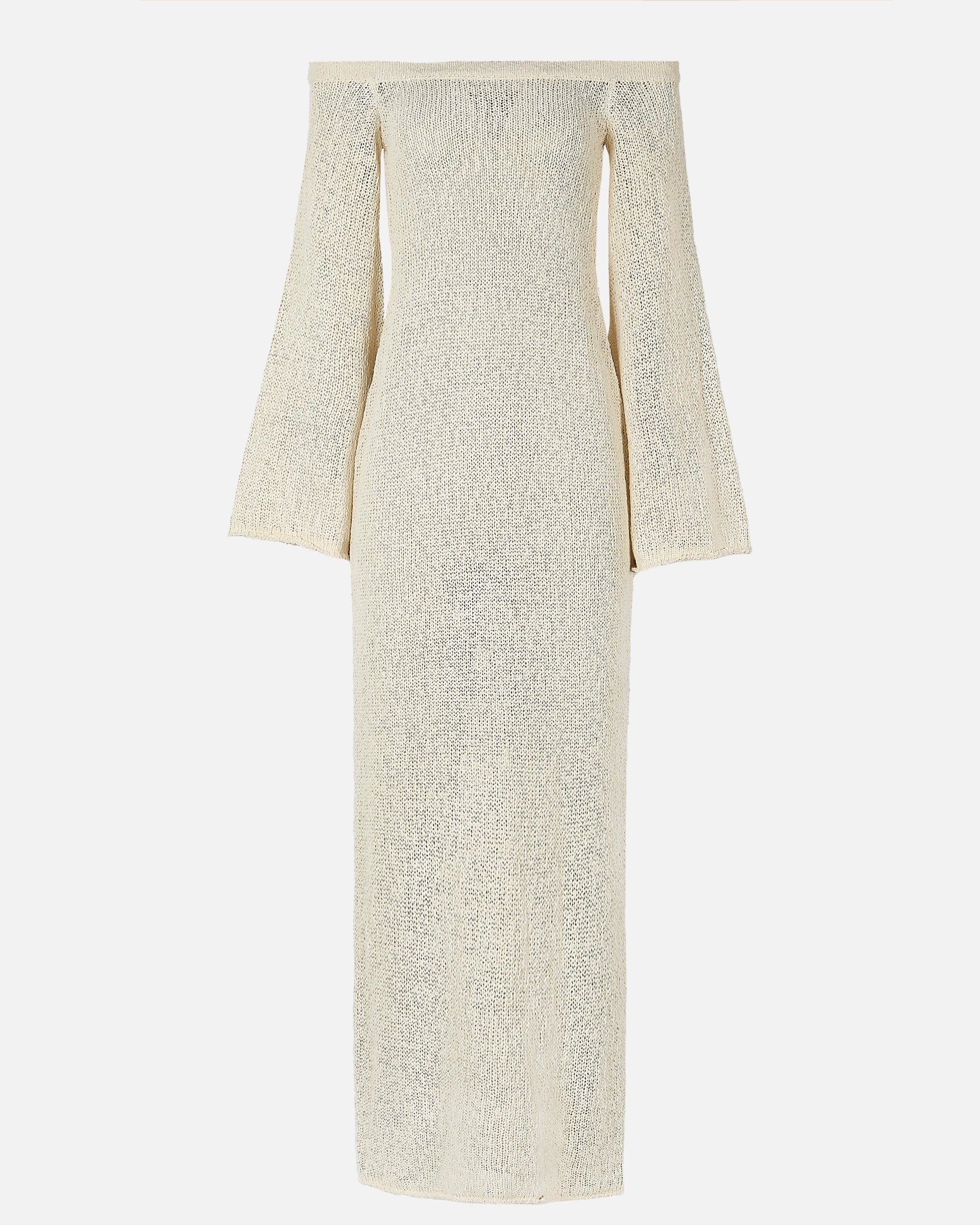 Crochet Knit Off Shoulder Maxi Dress - Cream