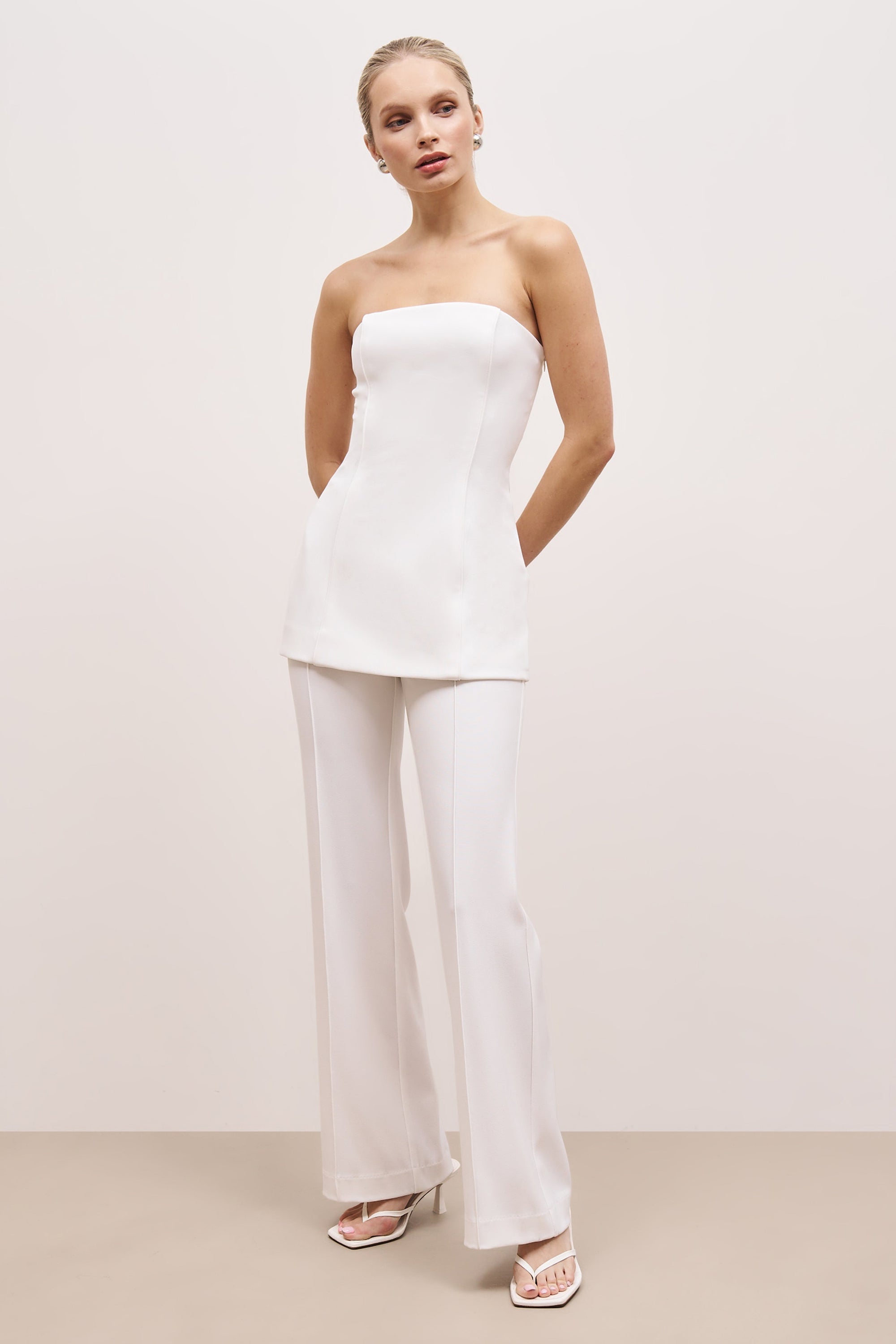 Pin Tuck Tailored Straight Leg Trousers - White Pin Tuck Tailored Straight Leg Trousers - White