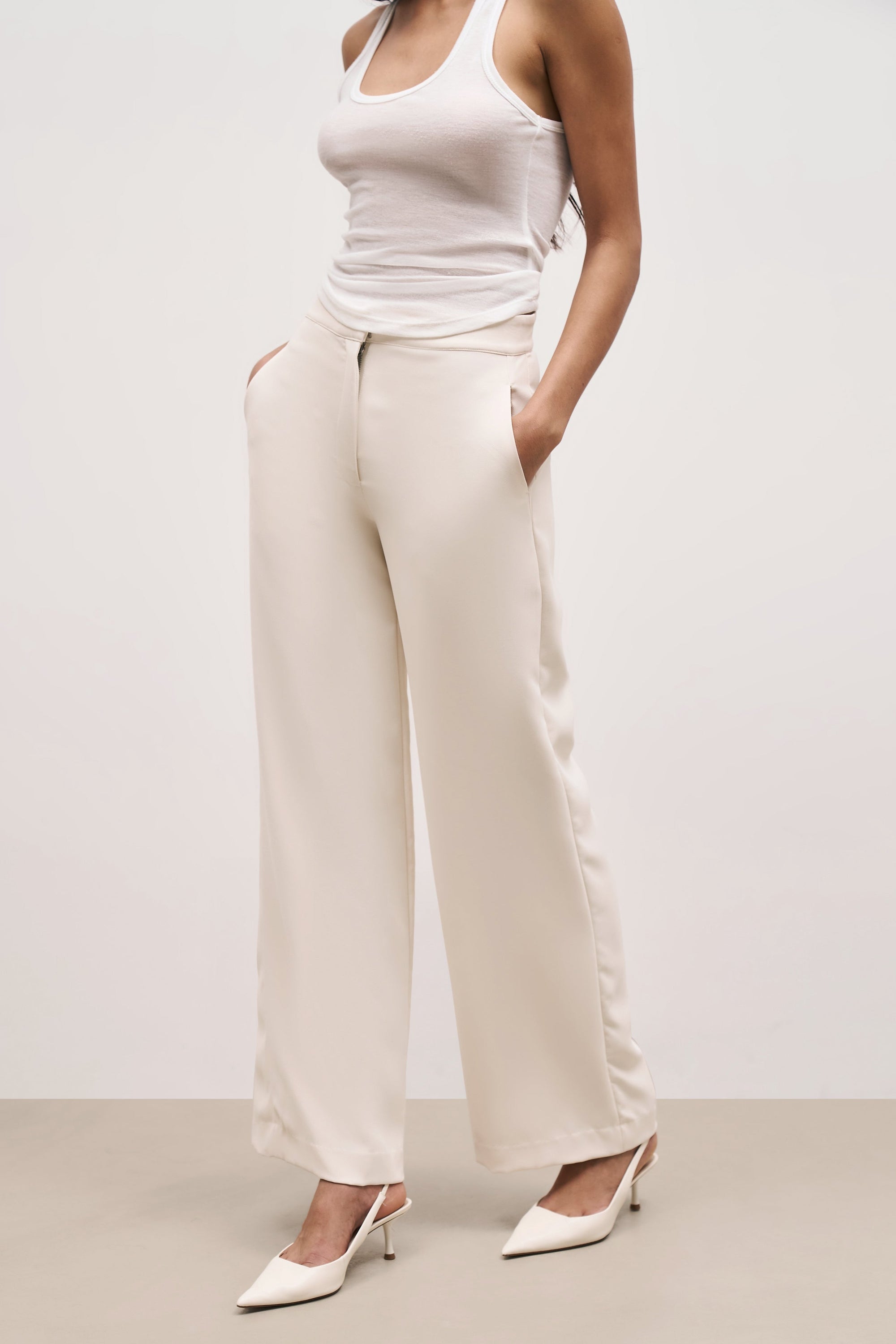 Effortless Wide Leg Trousers - Cream