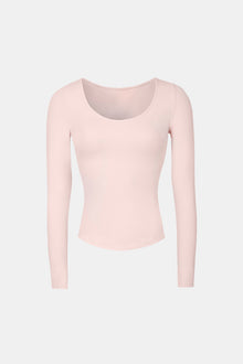 Base Sculpting Scoop Neck Long Sleeve Top - Marshmallow