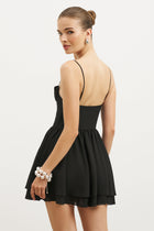 Chiffon Tiered Babydoll Mini Dress - Black