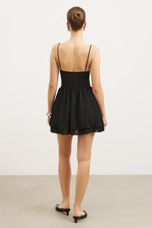 Chiffon Tiered Babydoll Mini Dress - Black