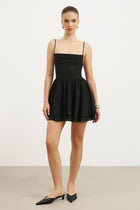 Chiffon Tiered Babydoll Mini Dress - Black