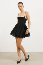 Chiffon Tiered Babydoll Mini Dress - Black