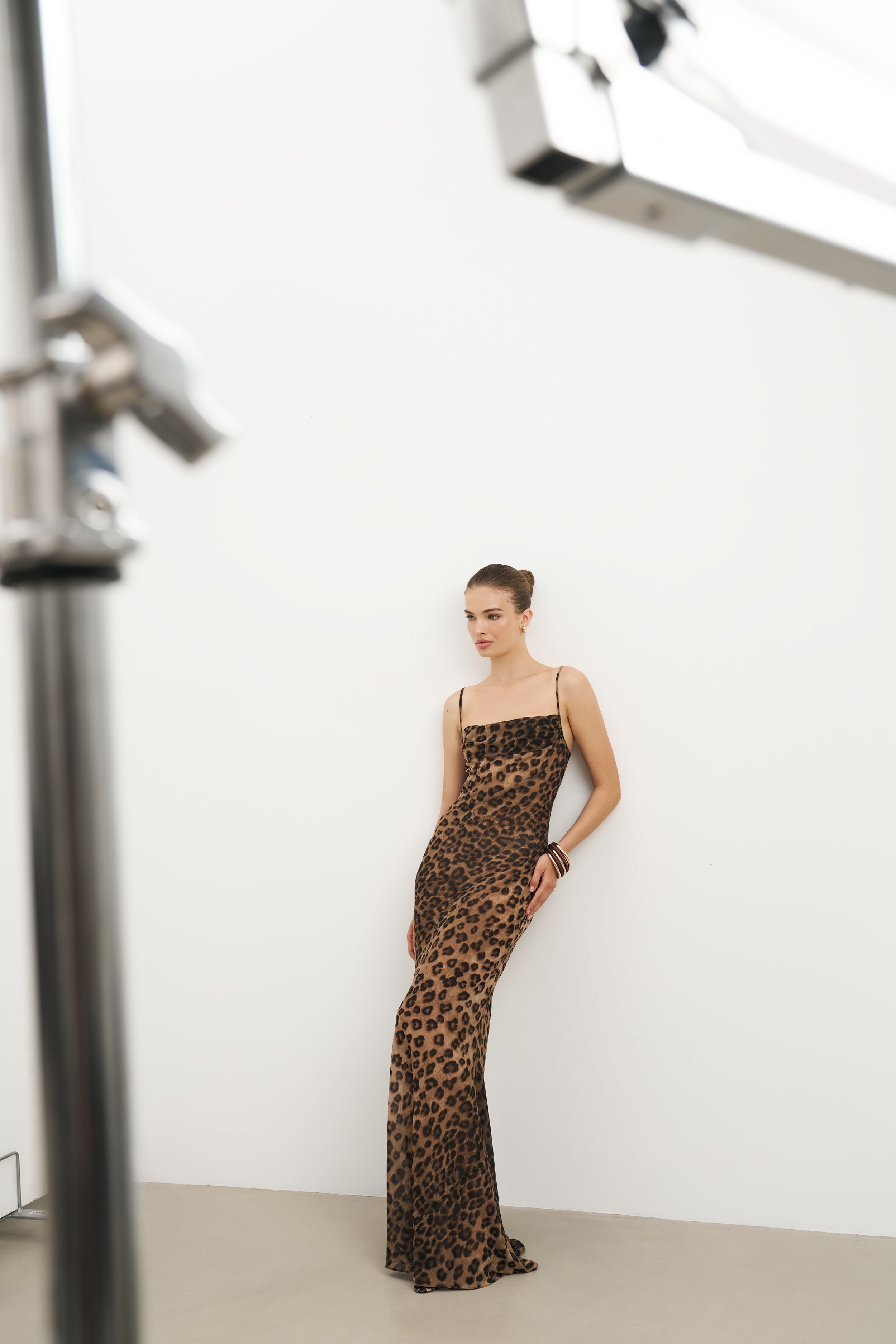 Ruched Chiffon Maxi Dress - Leopard Print | BOA