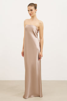 Satin Cowl Back Maxi Dress - Taupe