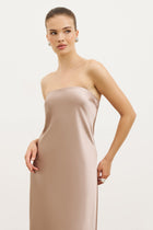Satin Cowl Back Maxi Dress - Taupe