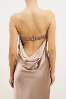 Satin Cowl Back Maxi Dress - Taupe