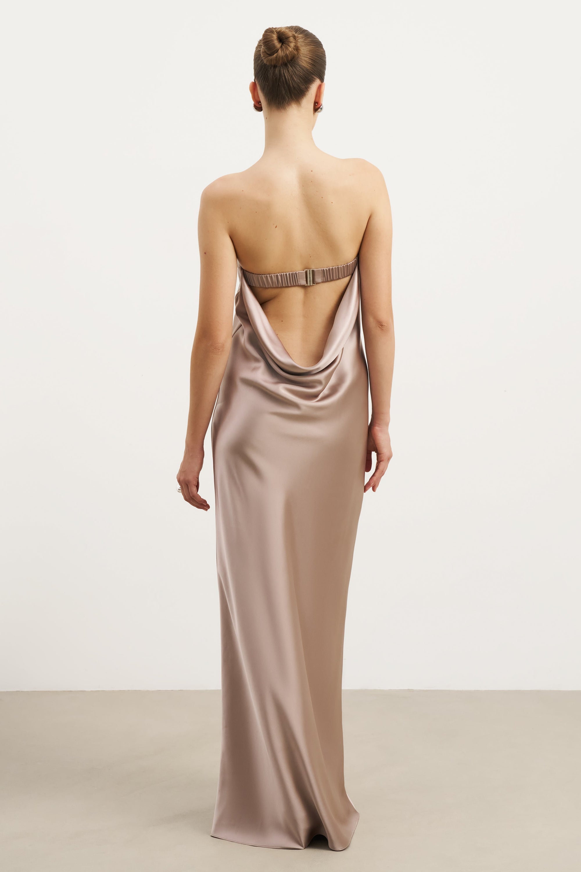 satin cowl-back maxi dress Pale Pink PrettyLittleThing Satin Cowl Back Lace Detail Maxi Dress