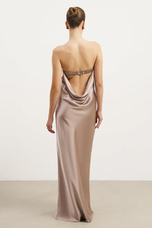 Satin Cowl Back Maxi Dress - Taupe