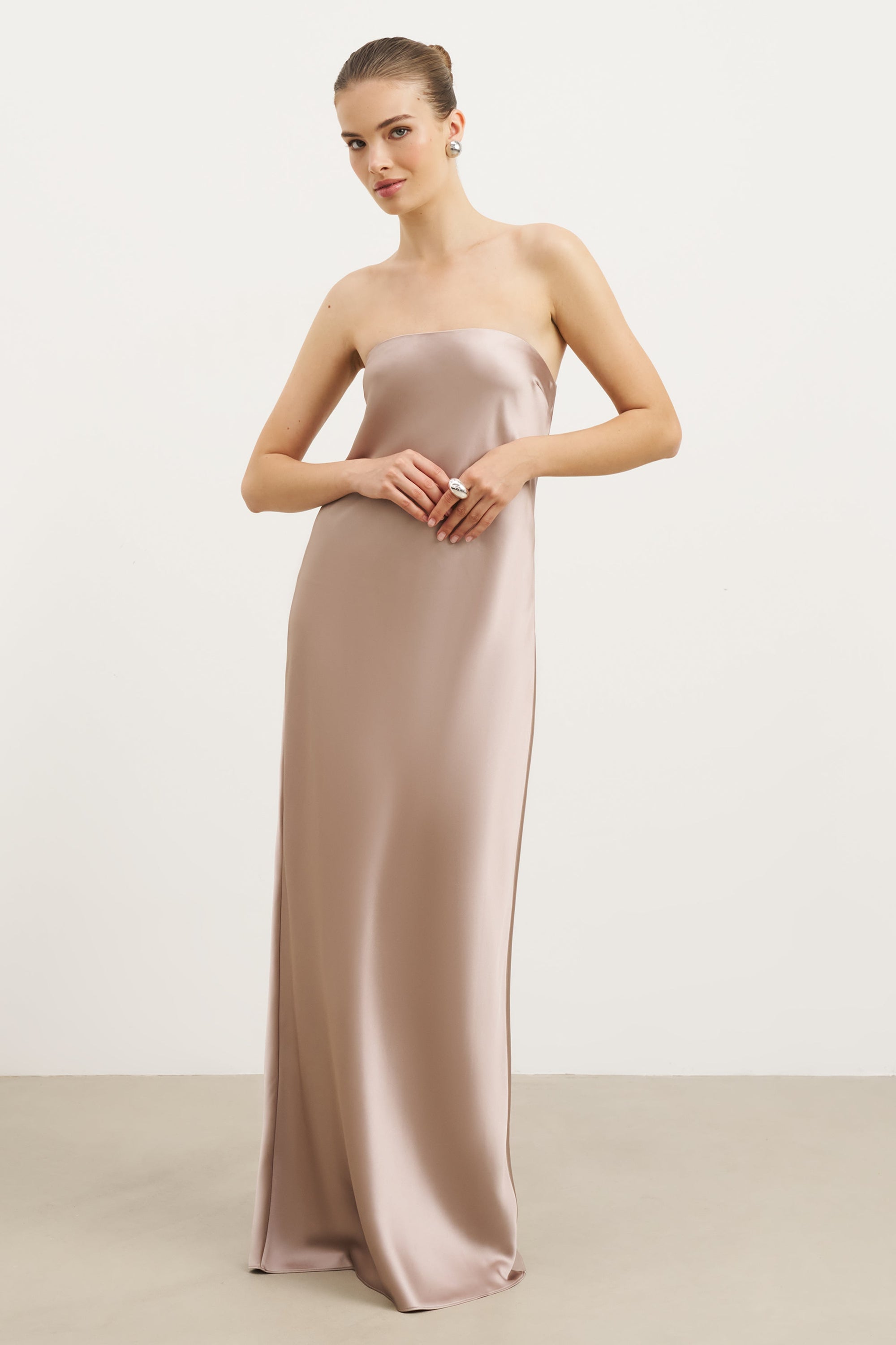 taupe floor length dress AW.Bridal A-line V-Neck Floor Length Short Sleeves Long Bridesmaid Dresses Dress Taupe Size 8