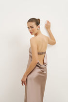 Satin Cowl Back Maxi Dress - Taupe