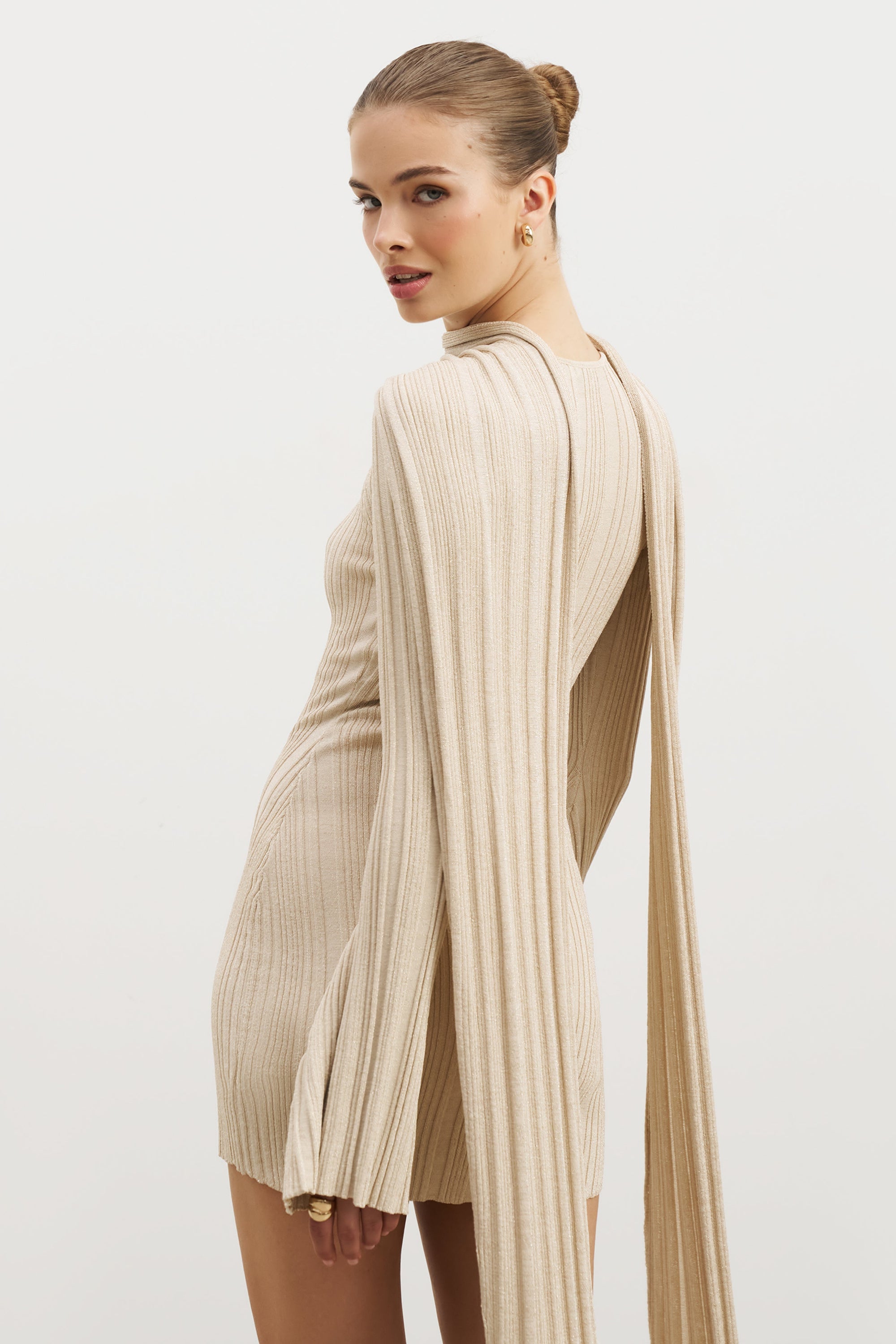 champagne long sleeve mini dress Supanova Open Back Mini Dress Champagne