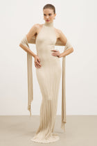 Fine Knit Gathered Halter Neck Maxi Dress - Champagne Shimmer