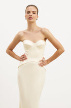 Satin Corset Gown with Sweetheart Neckline - Buttermilk