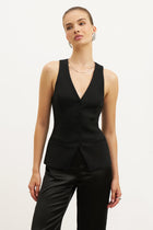 Tailored V-Neck Hourglass Waistcoat - Black