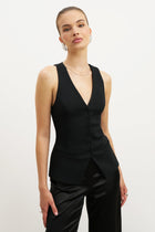 Tailored V-Neck Hourglass Waistcoat - Black