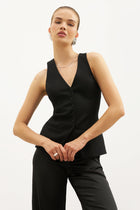 Tailored V-Neck Hourglass Waistcoat - Black