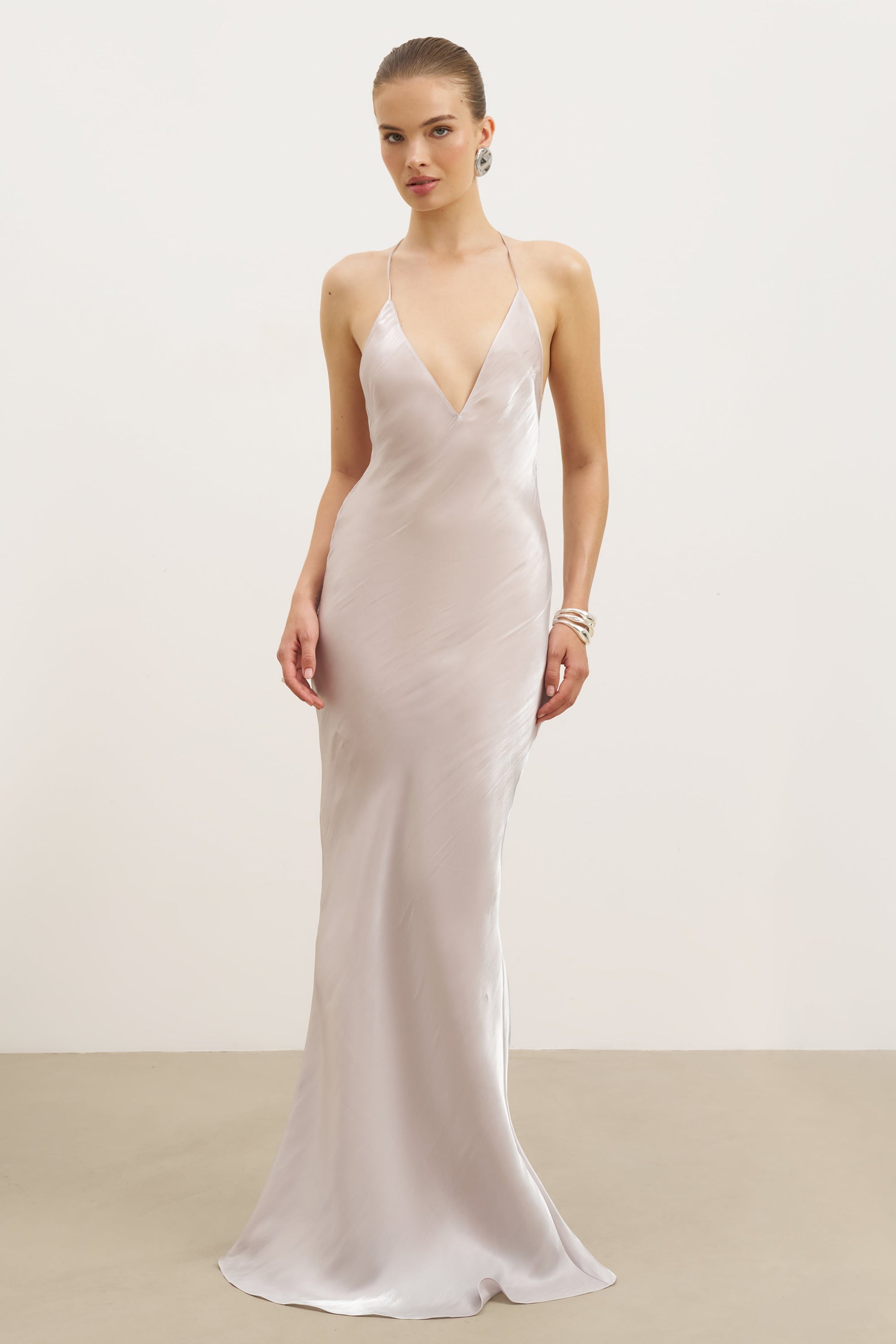 Pearl Detail Plunging Birthday Gown - Oyster Pearl | BOA Pearl Detail Plunging Birthday Gown - Oyster Pearl | BOA
