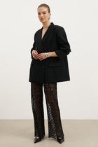 Lace Mid Rise Wide Leg Trousers - Black