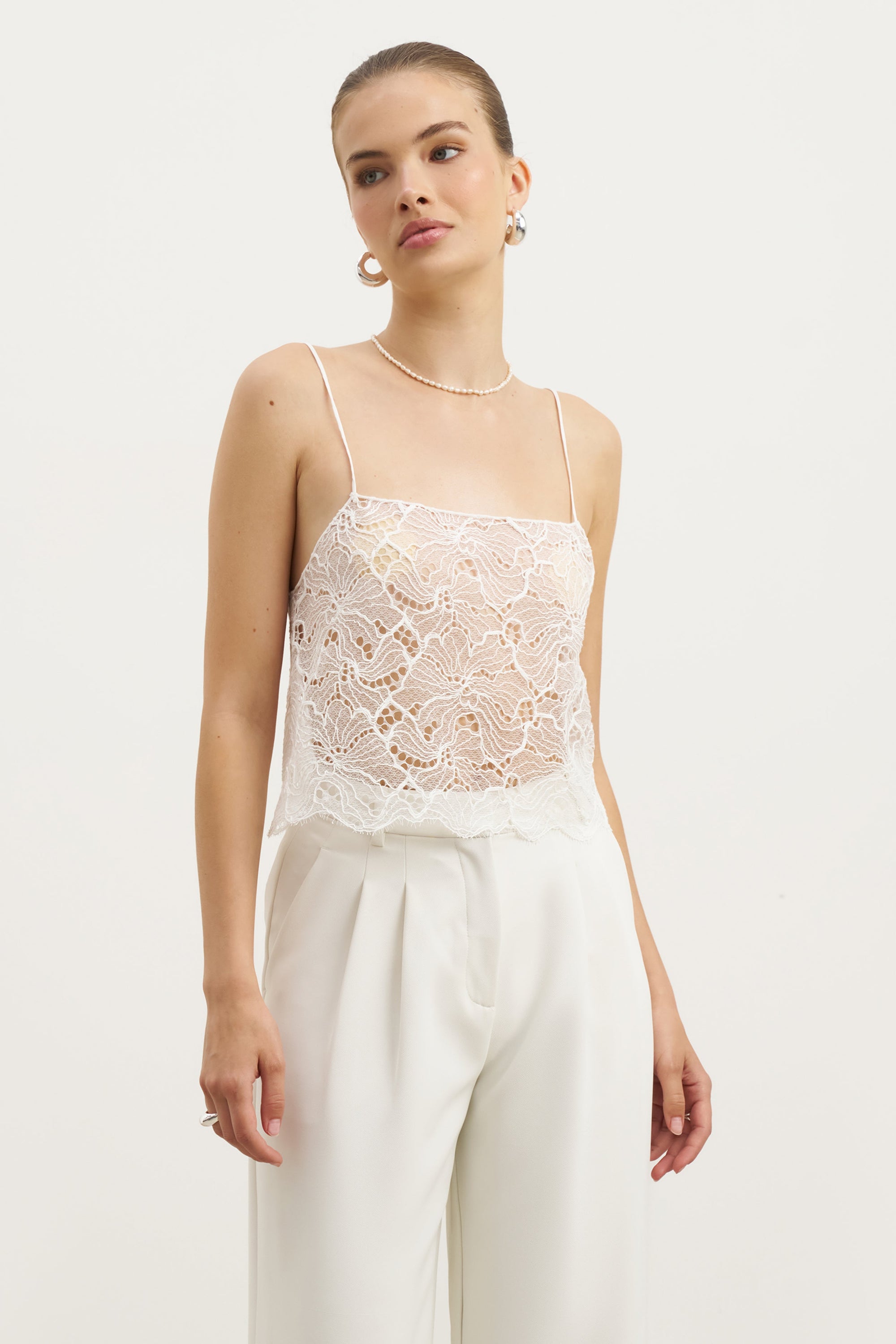 Lace Square Neck Camisole - White