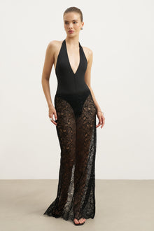 Lace Column Maxi Skirt - Black
