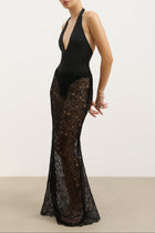 Lace Column Maxi Skirt - Black