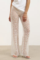 Lace Mid Rise Wide Leg Trousers - White