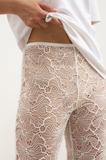 Lace Mid Rise Wide Leg Trousers - White