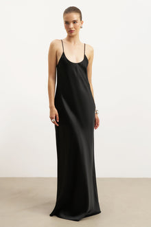 Satin Scoop Neck Camisole Maxi Dress - Black